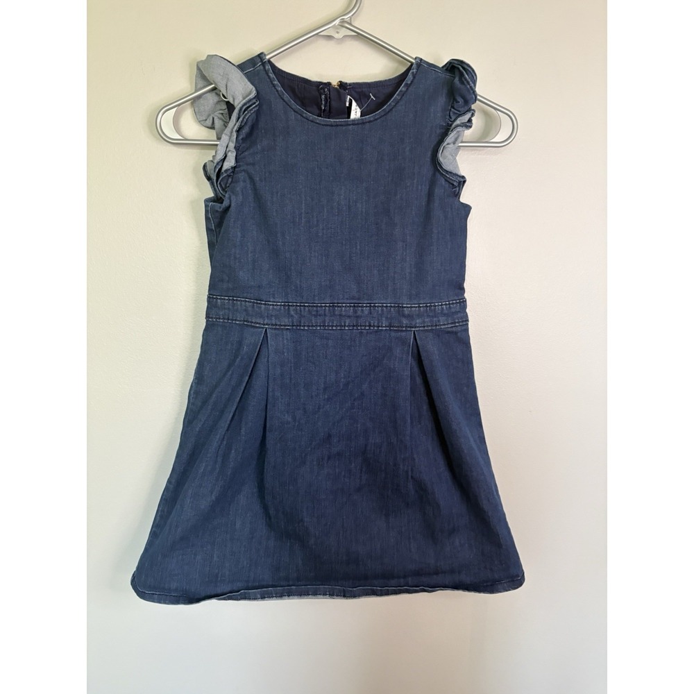 Janie and Jack Girls Size 8 Medium Wash Denim Dress Flutter Sleeves Pleat Skirt